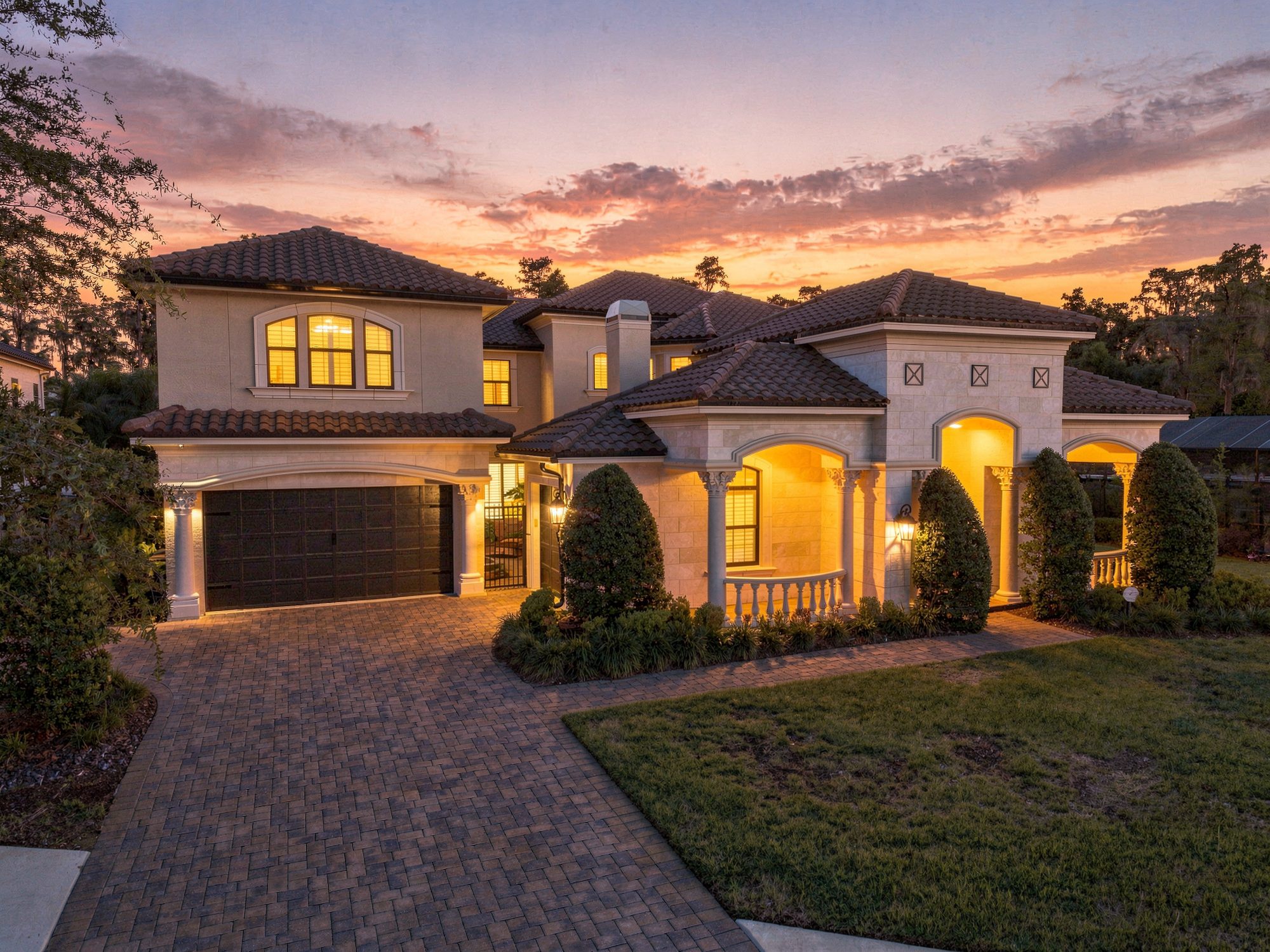 Mediterranean estate at dusk